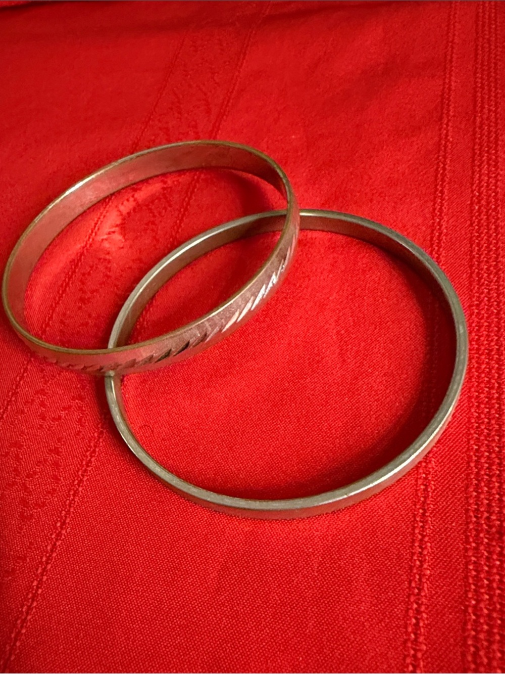 MONET Bracelet Set - 1960’s Signed Silver-Tone Etched Diamond-Cut Pattern Bangle